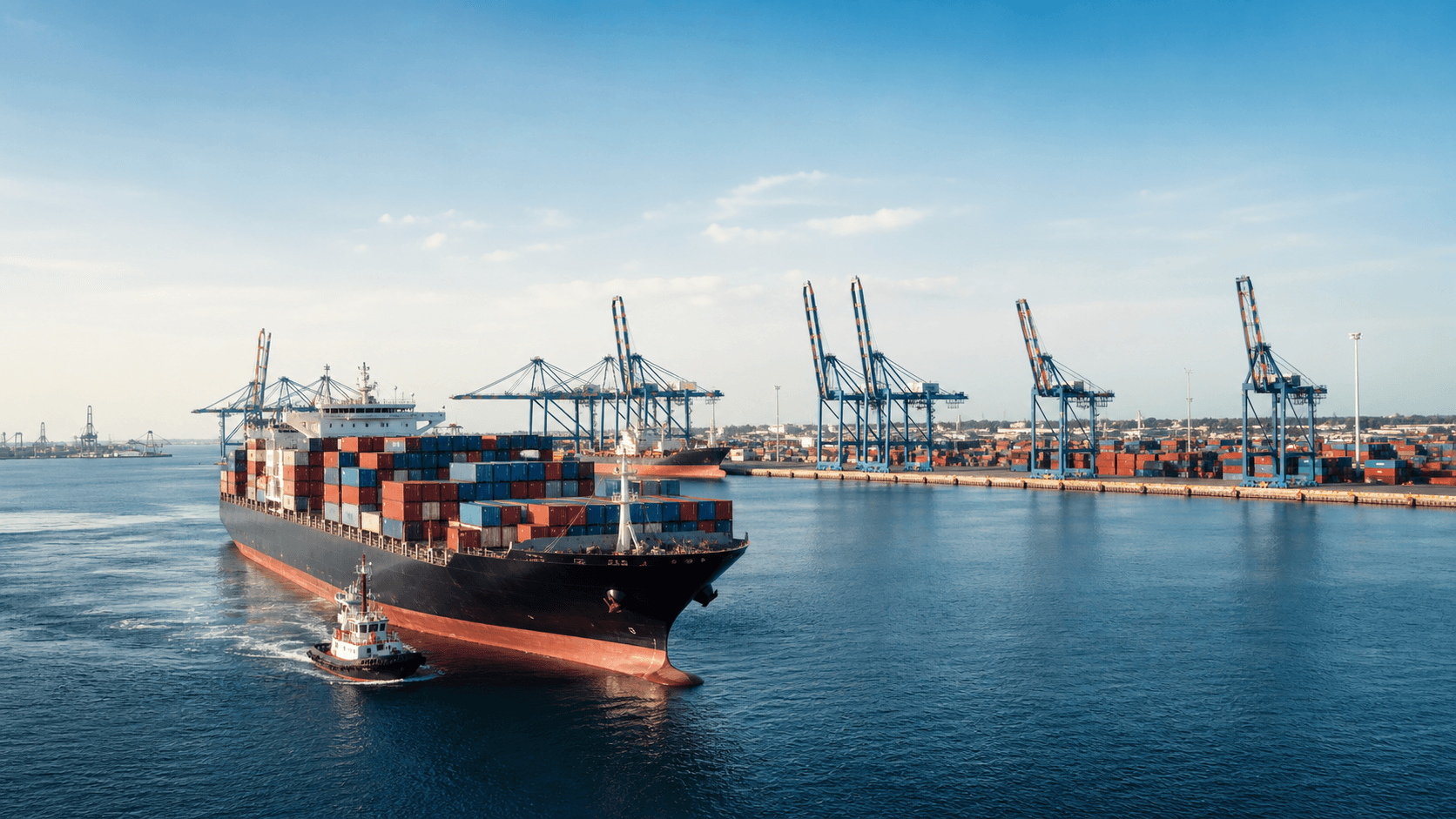 Porte-conteneurs arrivant dans un port international